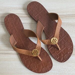 Tory Burch Thora Sandals Size 7 Royal Tan Gold